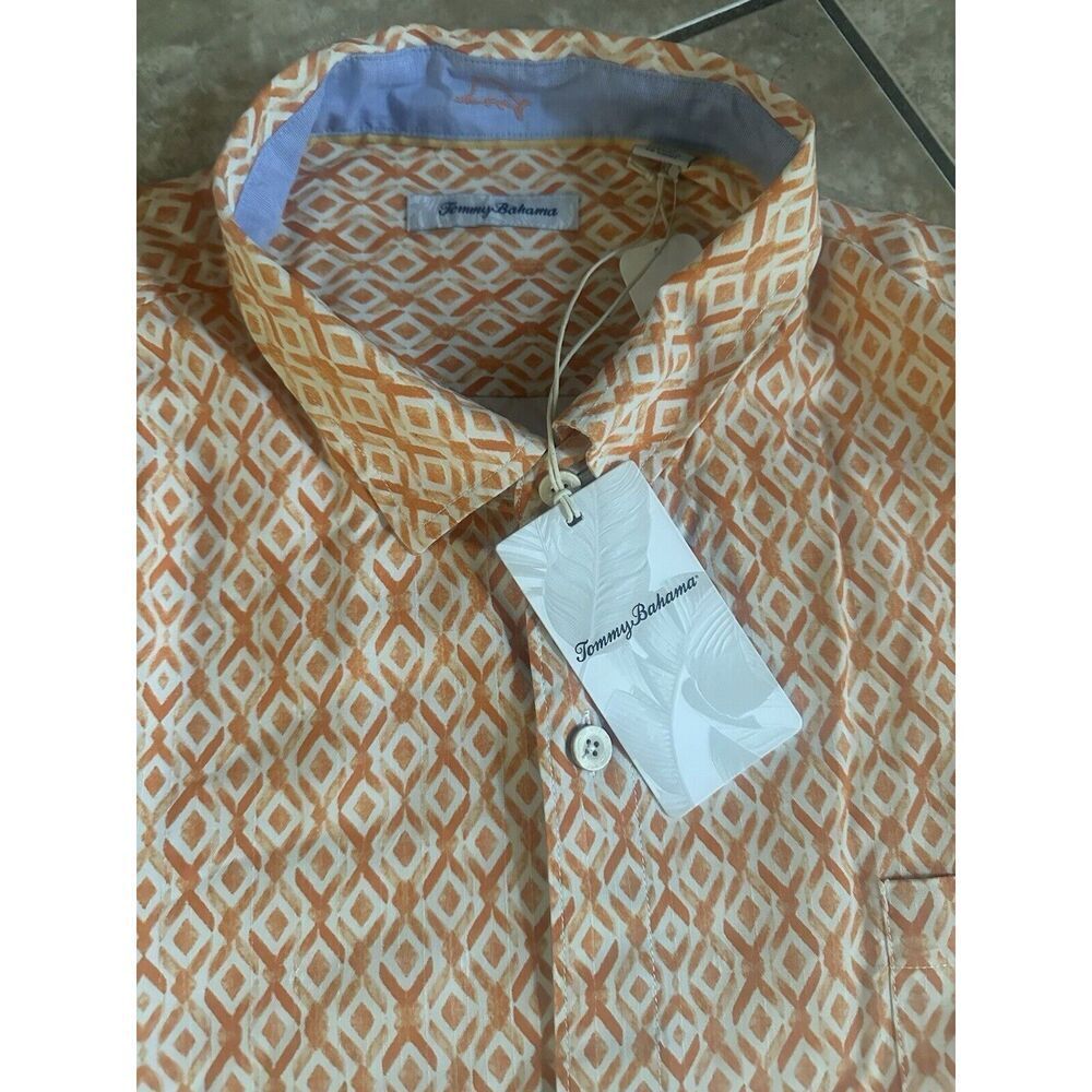 NWT Tommy Bahama XXXL 3XL Silk Diamond Ties SS Camp Shirt Orange
